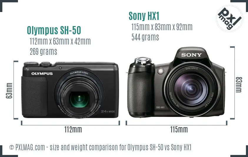 Olympus SH-50 vs Sony HX1 size comparison