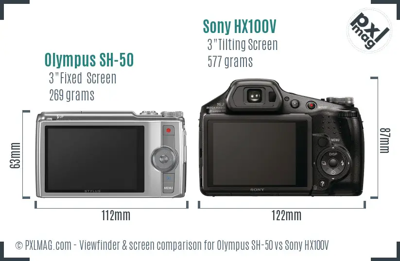 Olympus SH-50 vs Sony HX100V Screen and Viewfinder comparison