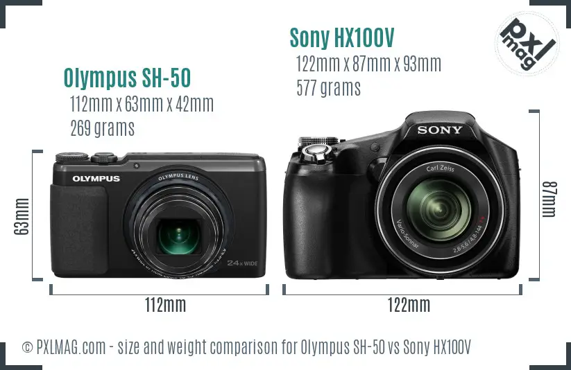 Olympus SH-50 vs Sony HX100V size comparison