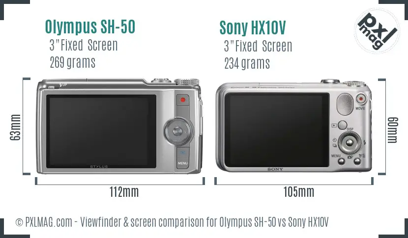 Olympus SH-50 vs Sony HX10V Screen and Viewfinder comparison