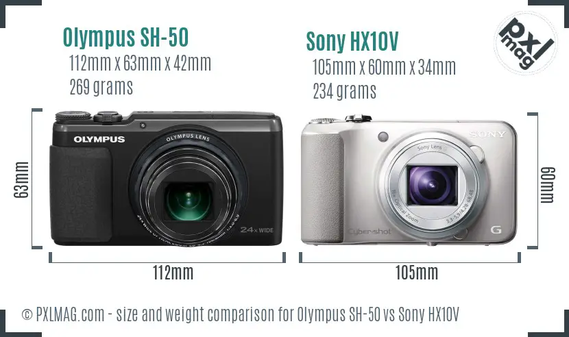 Olympus SH-50 vs Sony HX10V size comparison