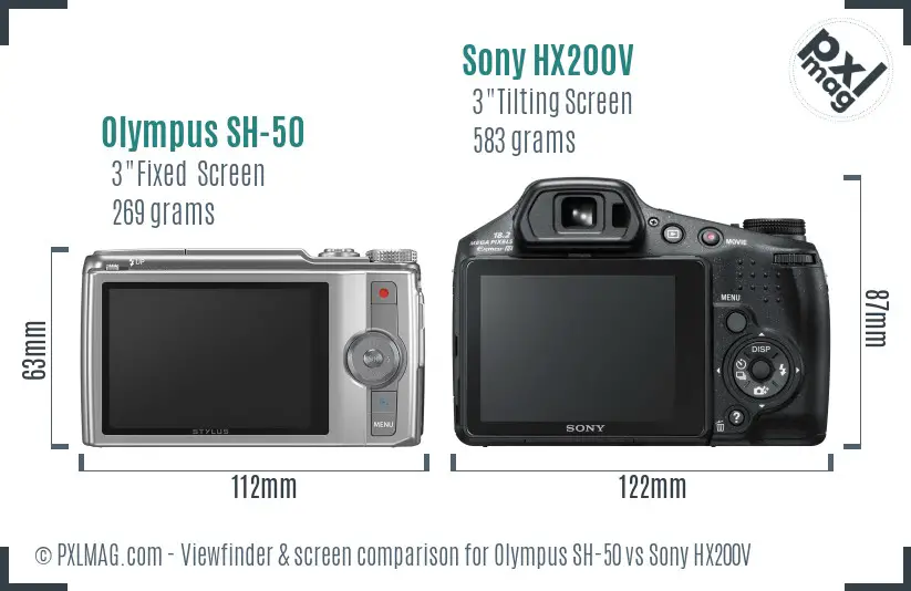 Olympus SH-50 vs Sony HX200V Screen and Viewfinder comparison