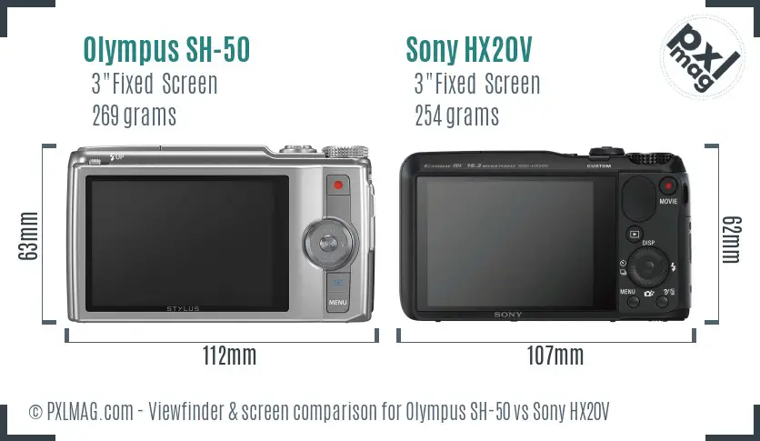 Olympus SH-50 vs Sony HX20V Screen and Viewfinder comparison