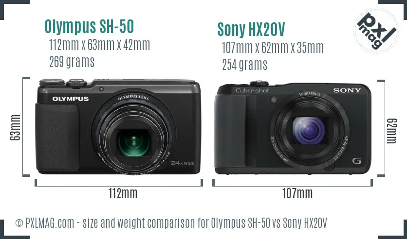 Olympus SH-50 vs Sony HX20V size comparison