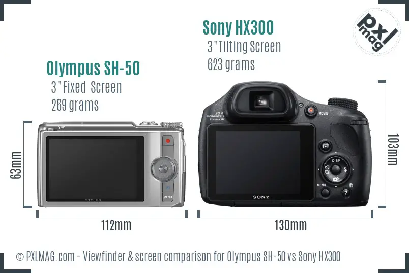 Olympus SH-50 vs Sony HX300 Screen and Viewfinder comparison