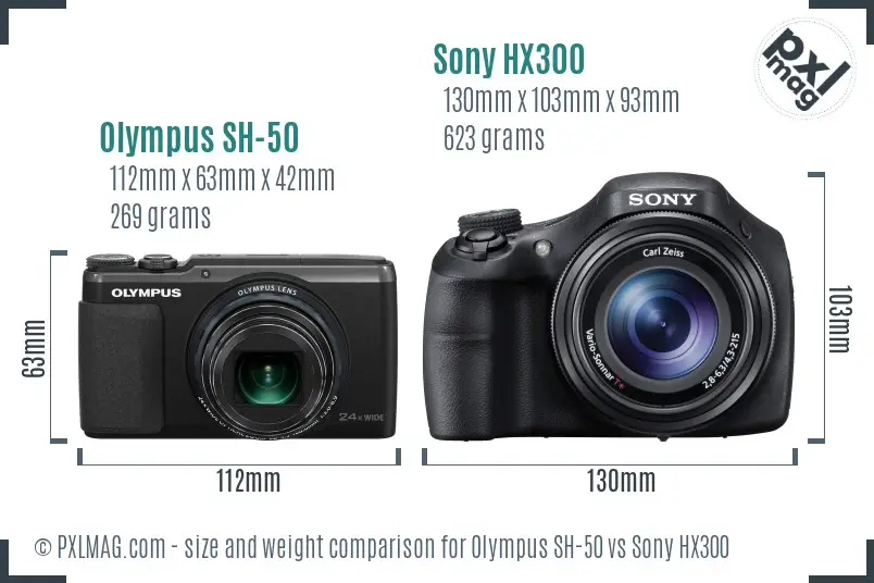 Olympus SH-50 vs Sony HX300 size comparison