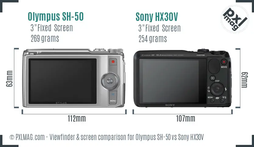 Olympus SH-50 vs Sony HX30V Screen and Viewfinder comparison