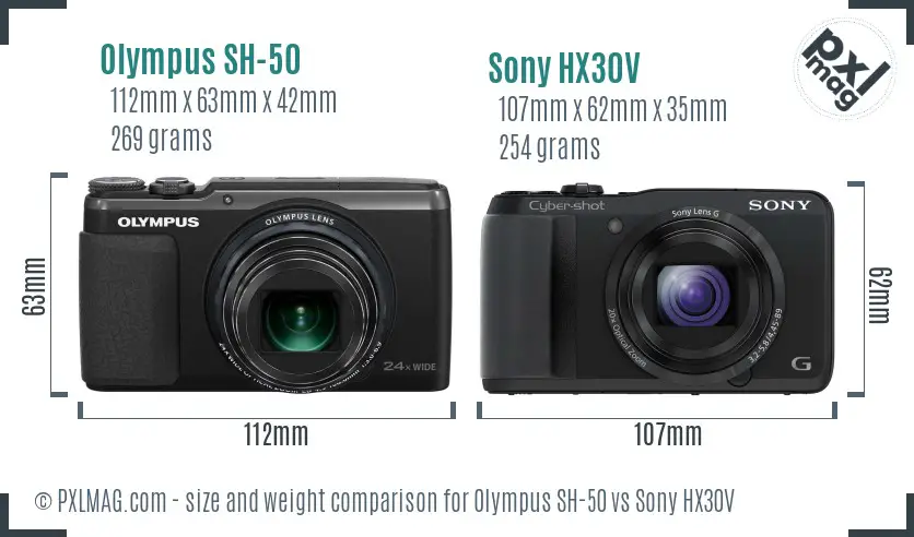 Olympus SH-50 vs Sony HX30V size comparison