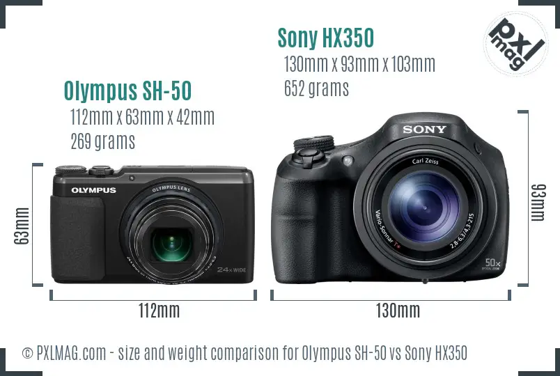 Olympus SH-50 vs Sony HX350 size comparison Olympus SH-50 vs Sony HX350 size comparison