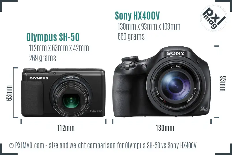 Olympus SH-50 vs Sony HX400V size comparison