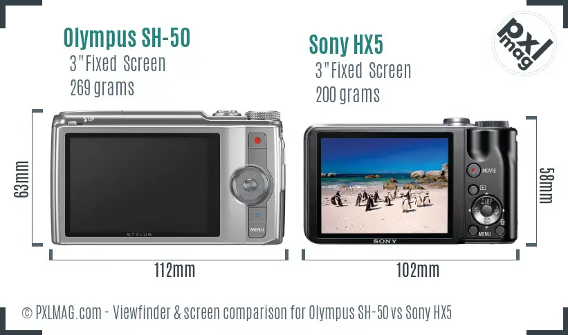 Olympus SH-50 vs Sony HX5 Screen and Viewfinder comparison
