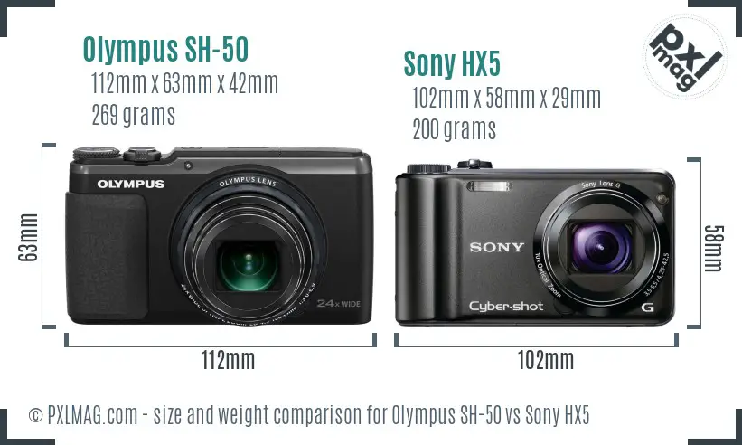 Olympus SH-50 vs Sony HX5 size comparison