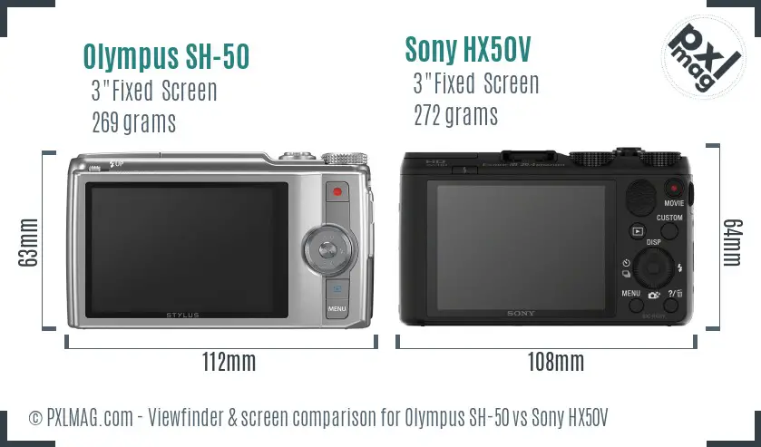 Olympus SH-50 vs Sony HX50V Screen and Viewfinder comparison