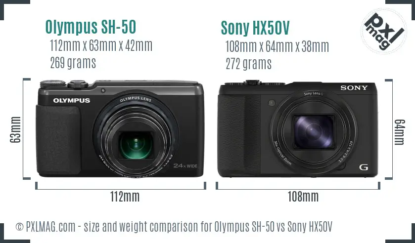 Olympus SH-50 vs Sony HX50V size comparison