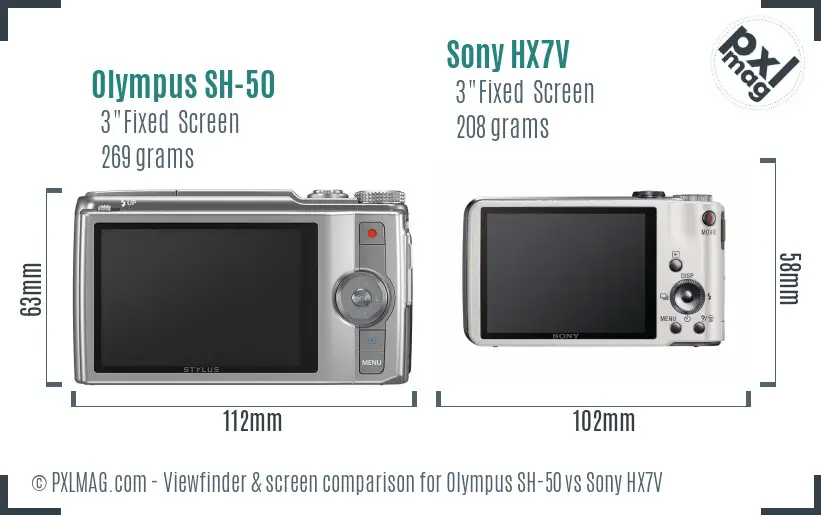 Olympus SH-50 vs Sony HX7V Screen and Viewfinder comparison