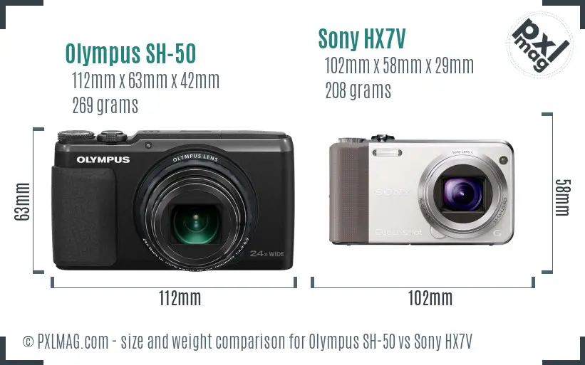 Olympus SH-50 vs Sony HX7V size comparison