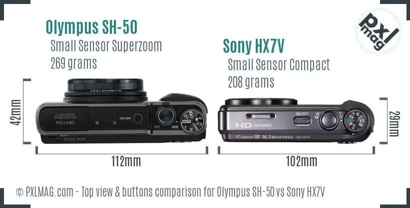 Olympus SH-50 vs Sony HX7V top view buttons comparison