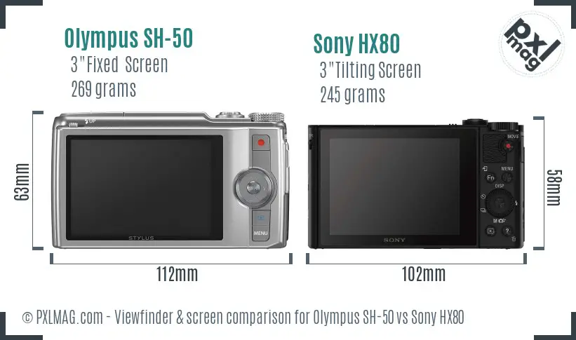 Olympus SH-50 vs Sony HX80 Screen and Viewfinder comparison