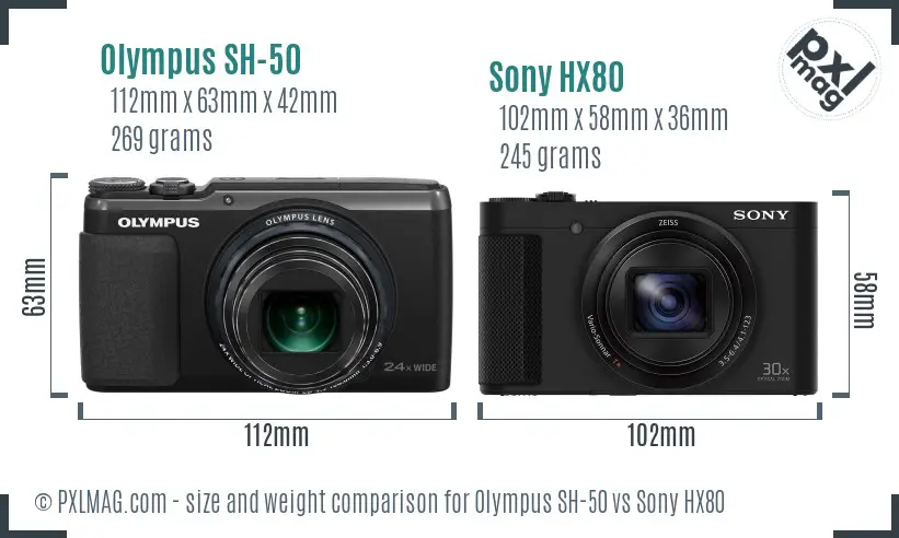 Olympus SH-50 vs Sony HX80 size comparison