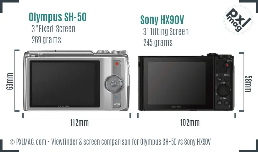 Olympus SH-50 vs Sony HX90V Screen and Viewfinder comparison
