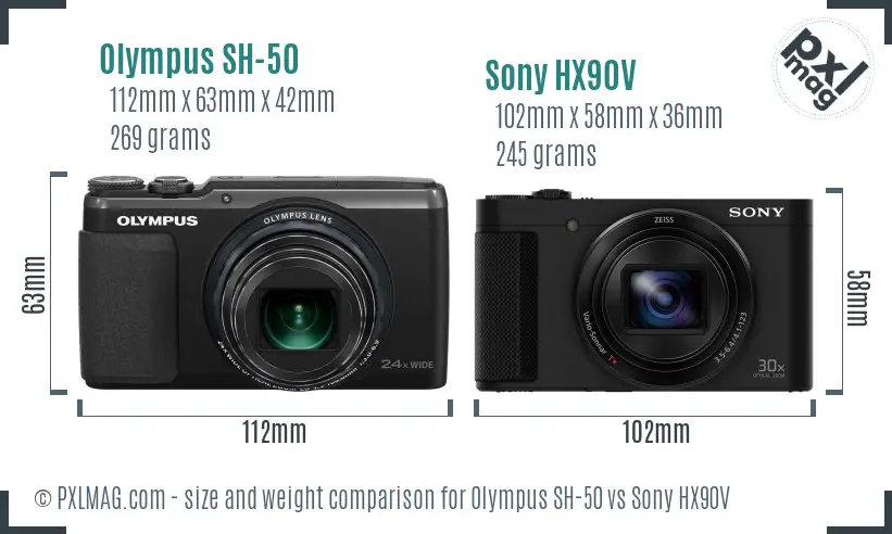 Olympus SH-50 vs Sony HX90V size comparison