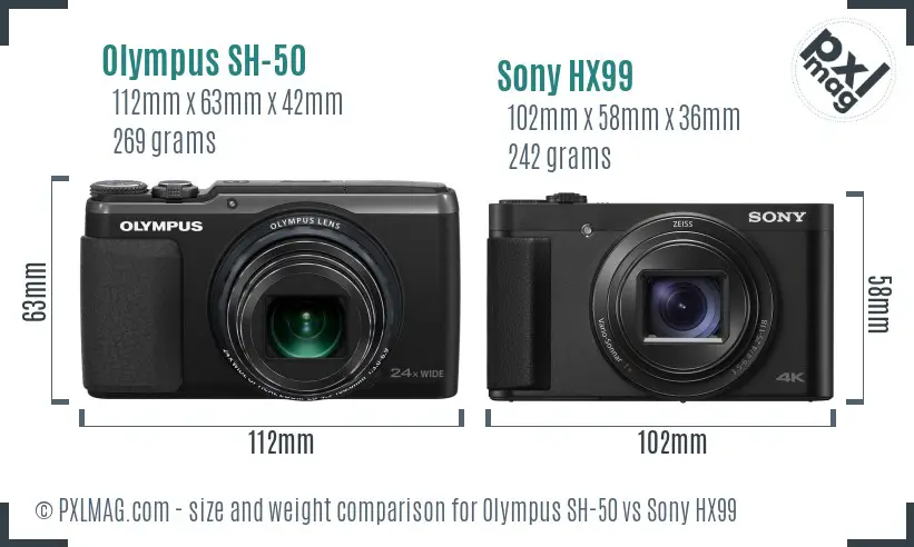 Olympus SH-50 vs Sony HX99 size comparison