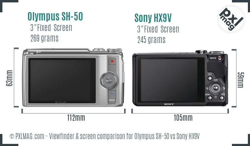 Olympus SH-50 vs Sony HX9V Screen and Viewfinder comparison