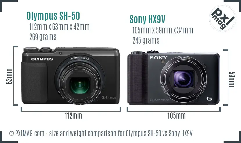 Olympus SH-50 vs Sony HX9V size comparison