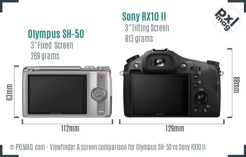 Olympus SH-50 vs Sony RX10 II Screen and Viewfinder comparison