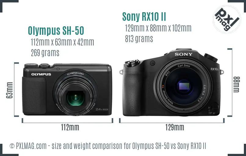 Olympus SH-50 vs Sony RX10 II size comparison