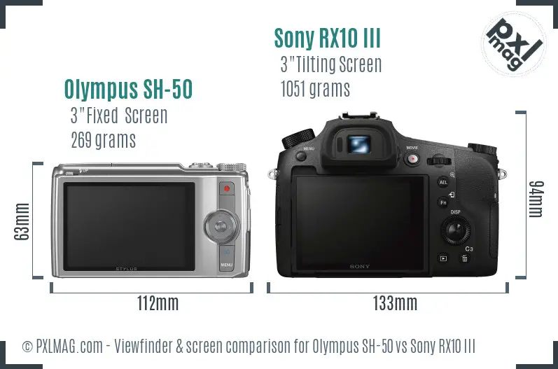 Olympus SH-50 vs Sony RX10 III Screen and Viewfinder comparison