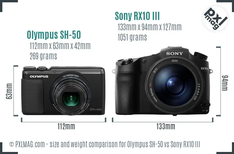 Olympus SH-50 vs Sony RX10 III size comparison