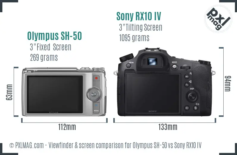 Olympus SH-50 vs Sony RX10 IV Screen and Viewfinder comparison