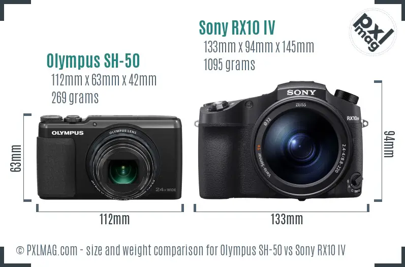 Olympus SH-50 vs Sony RX10 IV size comparison