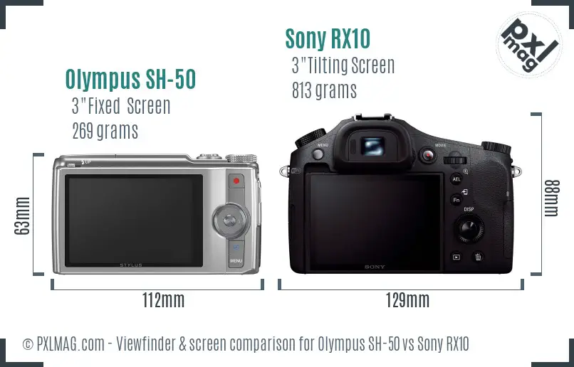 Olympus SH-50 vs Sony RX10 Screen and Viewfinder comparison