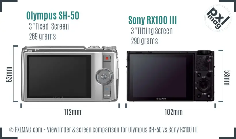 Olympus SH-50 vs Sony RX100 III Screen and Viewfinder comparison