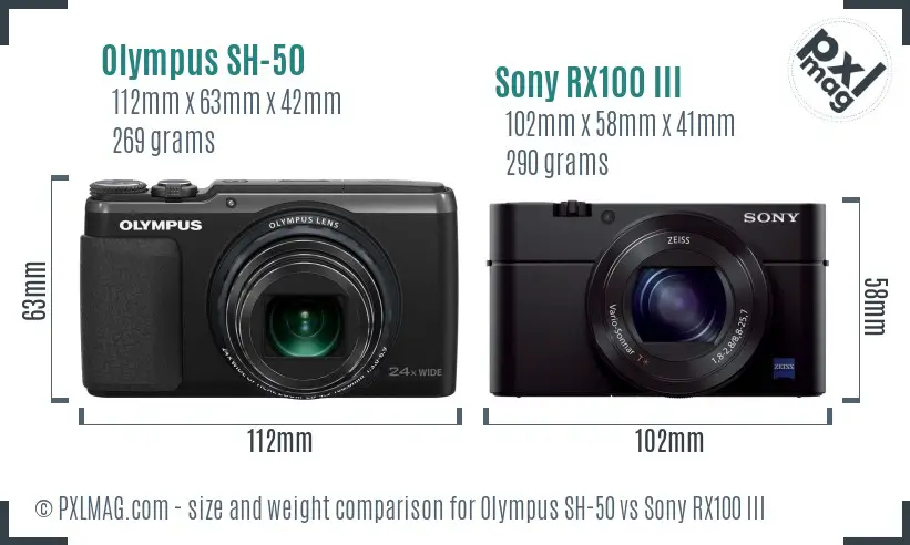 Olympus SH-50 vs Sony RX100 III size comparison