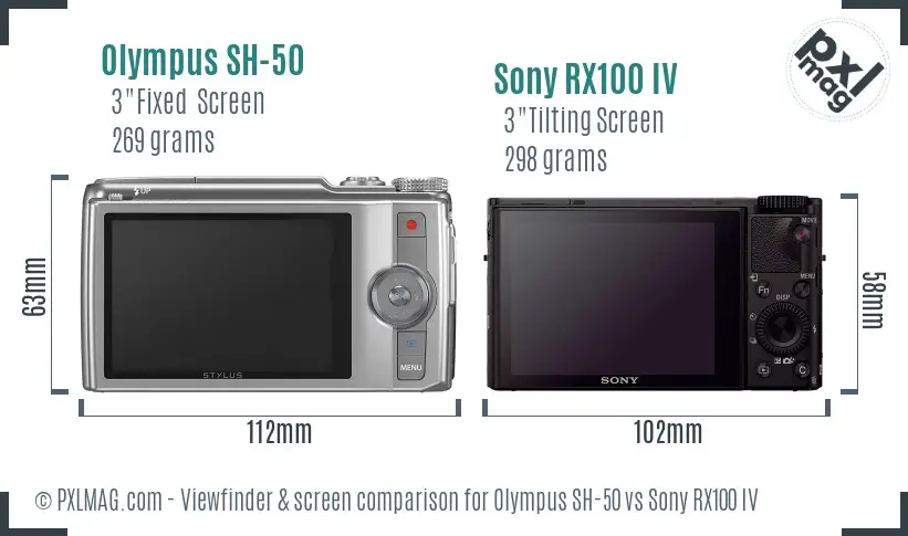 Olympus SH-50 vs Sony RX100 IV Screen and Viewfinder comparison