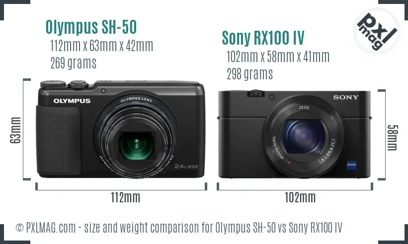 Olympus SH-50 vs Sony RX100 IV size comparison