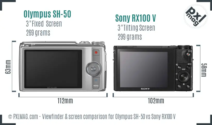 Olympus SH-50 vs Sony RX100 V Screen and Viewfinder comparison