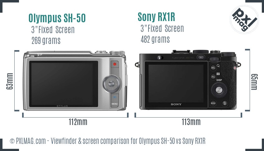 Olympus SH-50 vs Sony RX1R Screen and Viewfinder comparison