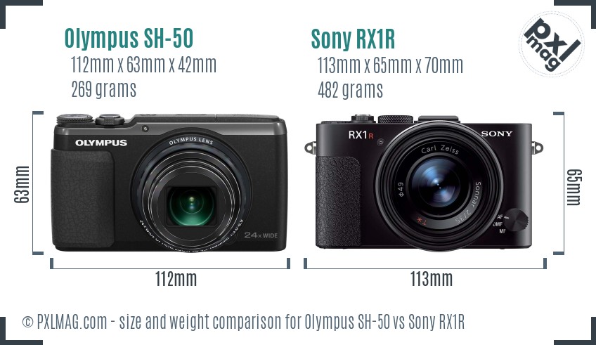 Olympus SH-50 vs Sony RX1R size comparison