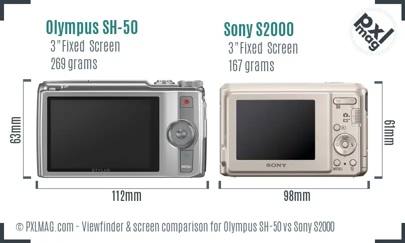 Olympus SH-50 vs Sony S2000 Screen and Viewfinder comparison