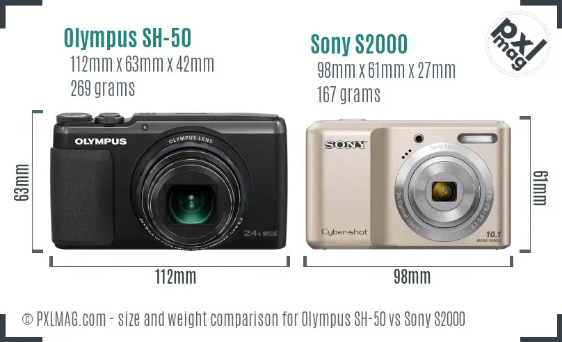 Olympus SH-50 vs Sony S2000 size comparison