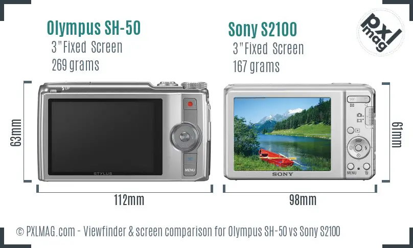 Olympus SH-50 vs Sony S2100 Screen and Viewfinder comparison