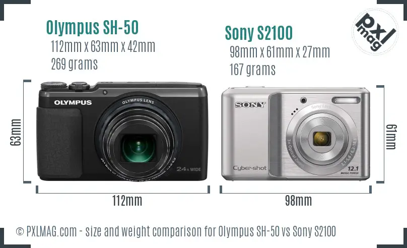 Olympus SH-50 vs Sony S2100 size comparison