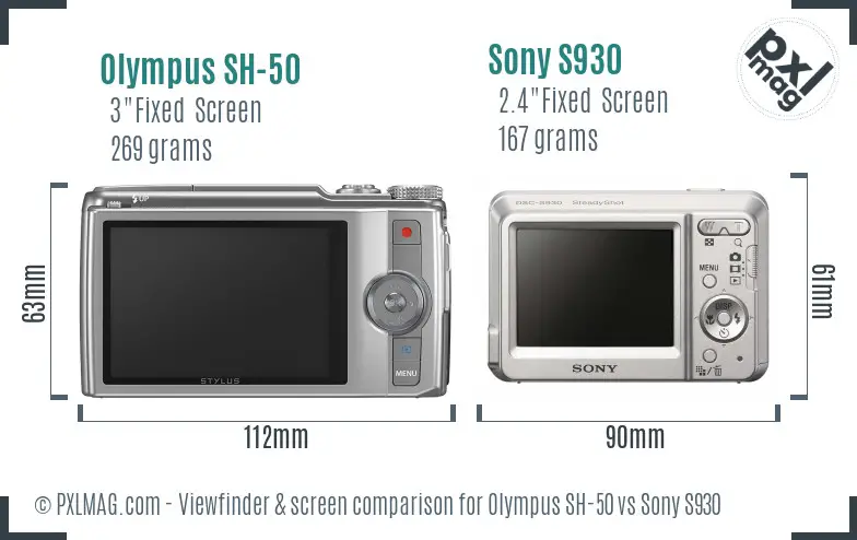 Olympus SH-50 vs Sony S930 Screen and Viewfinder comparison