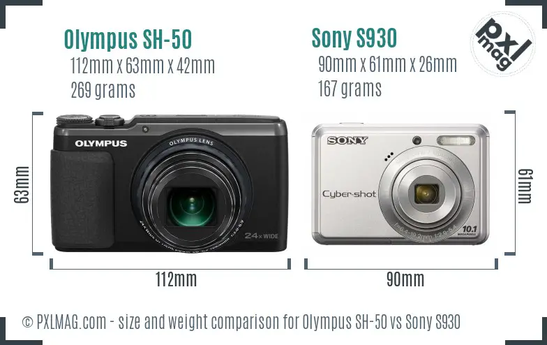 Olympus SH-50 vs Sony S930 size comparison