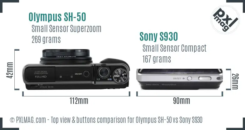 Olympus SH-50 vs Sony S930 top view buttons comparison