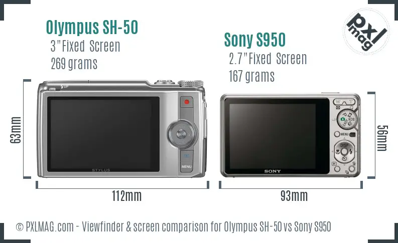 Olympus SH-50 vs Sony S950 Screen and Viewfinder comparison